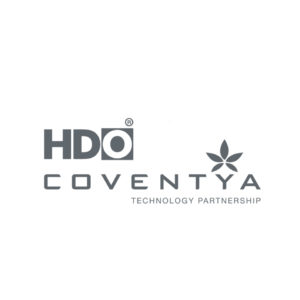 Logo der Technologiepartnerschaft zwischen HDO und Coventya mit dem Schriftzug HDO und dem Coventya-Logo mit Blattsymbol